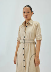 Top Stitch Midi Shirt Dress